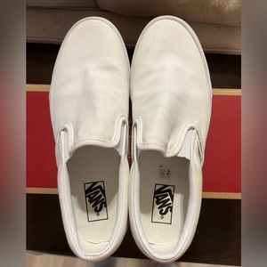Vans:  white slip one.  Men’s 9.5 /Women’s 11.  Like new, worn once.